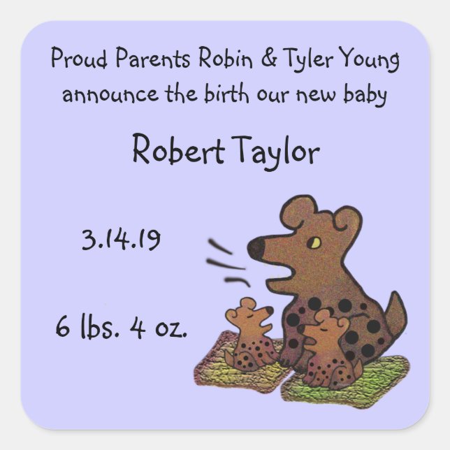 Pegatina Cuadrada Cute Puppies Anuncio de nacimiento (Anverso)