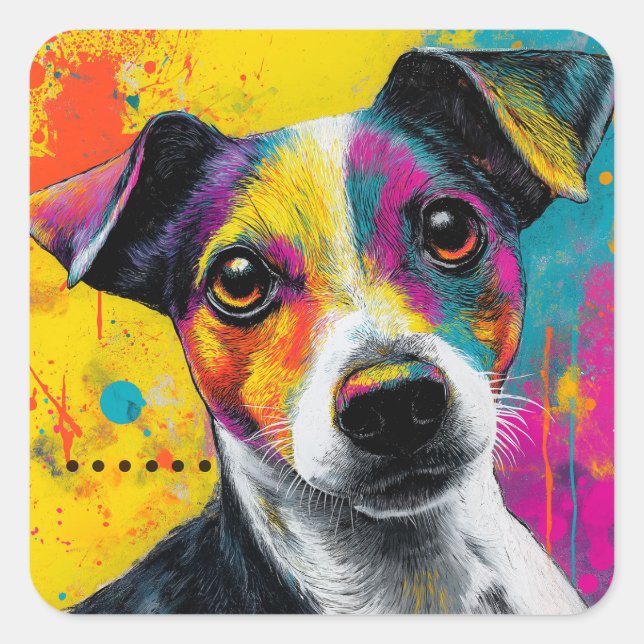 Pegatina Cuadrada Cute Puppy Funny Dog Mixed Media Animal Pet (Anverso)