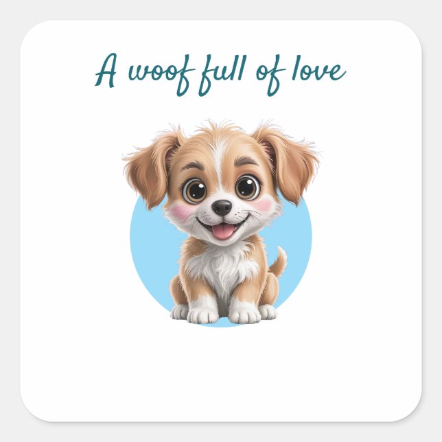 Pegatina Cuadrada Cute Puppy Square Stickers with Custom Text (Anverso)