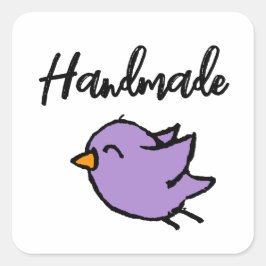 Pegatina Cuadrada Cute Purple Bird Handmade Small Business