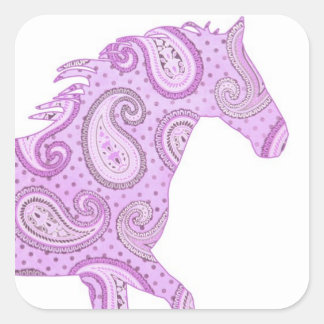 Pegatina Cuadrada Cute Purple Paisley Horse