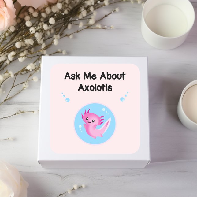 Pegatina Cuadrada Cute Purple Pregúntame sobre Axolotls Salamander (Subido por el creador)