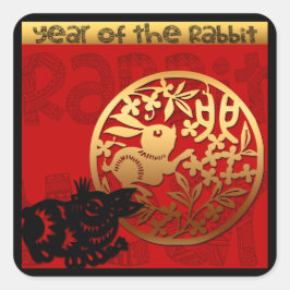 Pegatina Cuadrada Cute Rabbit Chinese Year 2023 Zodiac Birthday SqS
