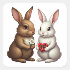Pegatina Cuadrada Cute Rabbit Couple – Love Bunny Sticker