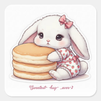 Pegatina Cuadrada Cute Rabbit & Pancake - Adorable Breakfast Sweet 