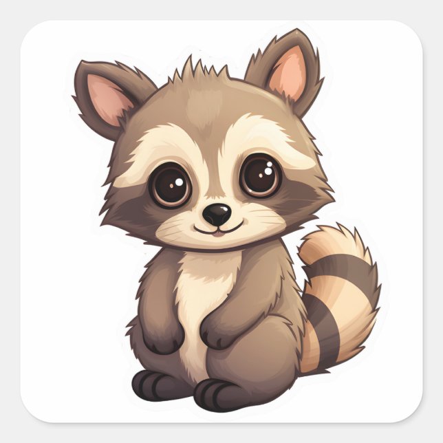Pegatina Cuadrada Cute Raccoon Regalos Trash Panda Gracioso Animal K (Anverso)