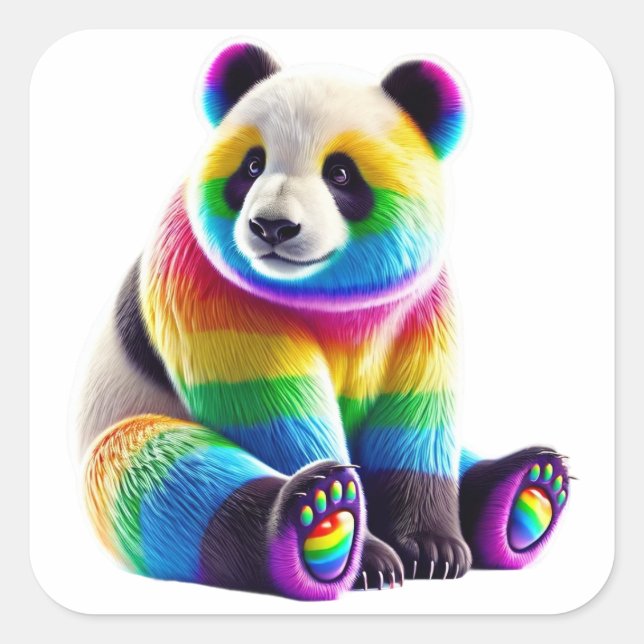 Pegatina Cuadrada Cute Rainbow Panda (Anverso)