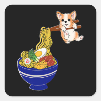 Pegatina Cuadrada Cute Ramen Corgi Dog