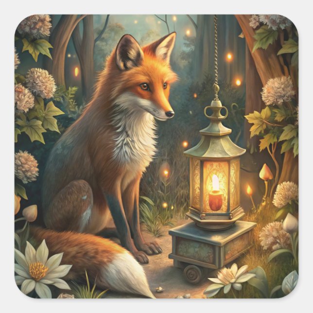 Pegatina Cuadrada Cute Red Fox (Anverso)