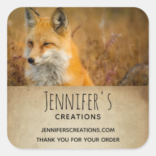 Pegatina Cuadrada Cute Red Fox Wilderness Nature Photo Business