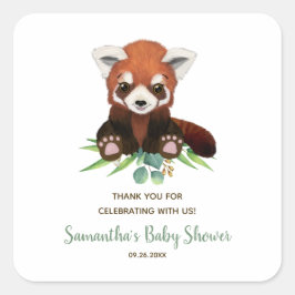 Pegatina Cuadrada Cute Red Panda Bear Greeneration Neutral Baby Show