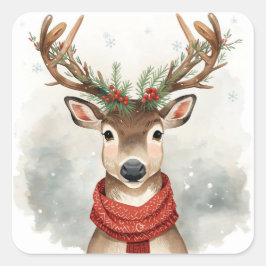 Pegatina Cuadrada Cute Reindeer Christmas Sticker