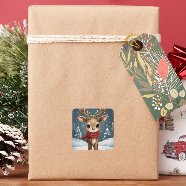 Pegatina Cuadrada Cute reindeer christmas sticker for gifts notebook (Vacaciones)