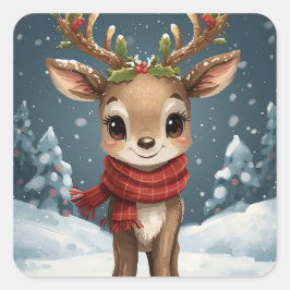 Pegatina Cuadrada Cute reindeer christmas sticker for gifts notebook