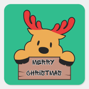 Pegatina Cuadrada Cute reno de Navidad de dibujos animados 