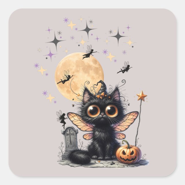 Pegatina Cuadrada Cute retro negro de ojos anchos Halloween (Anverso)