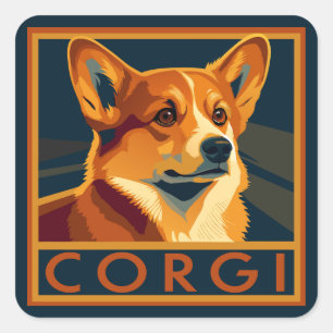 Pegatina Cuadrada Cute retro pembroke Welsh Corgi