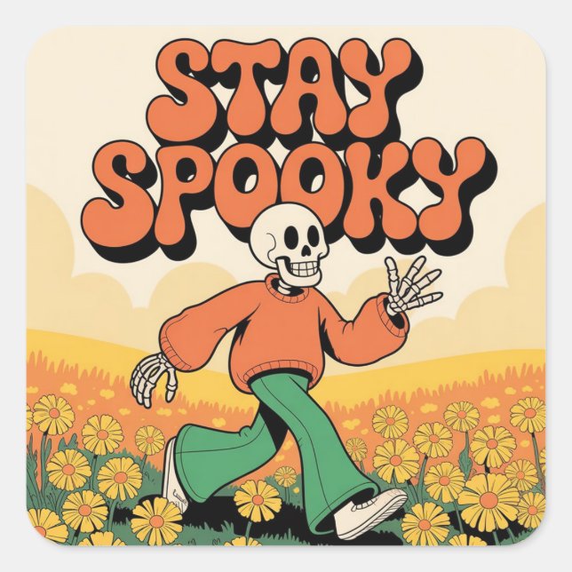 Pegatina Cuadrada Cute retro Skeleton Stay Spooky Halloween (Anverso)