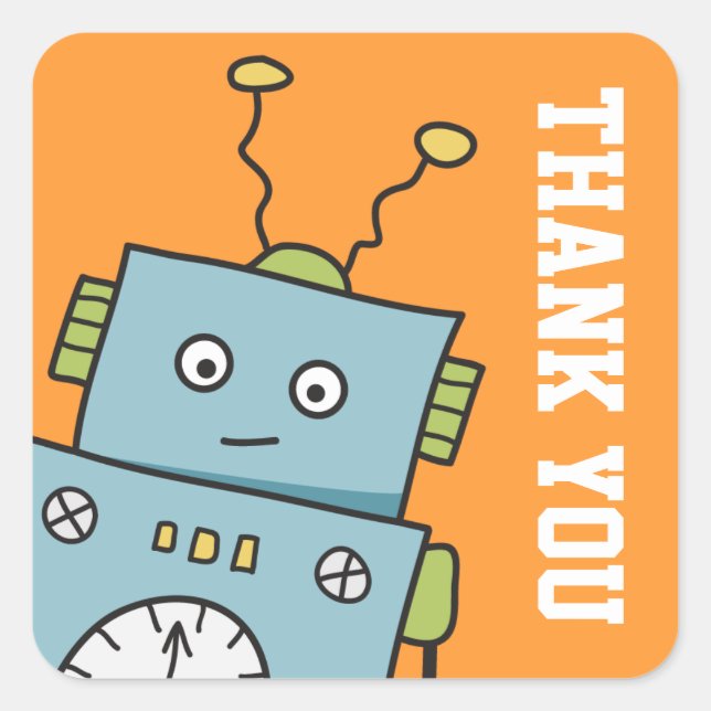 Pegatina Cuadrada Cute Robot Gracias Pegatinas (Anverso)