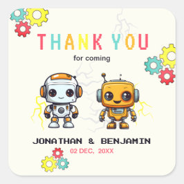 Pegatina Cuadrada Cute Robot Together Joint Birday Gracias