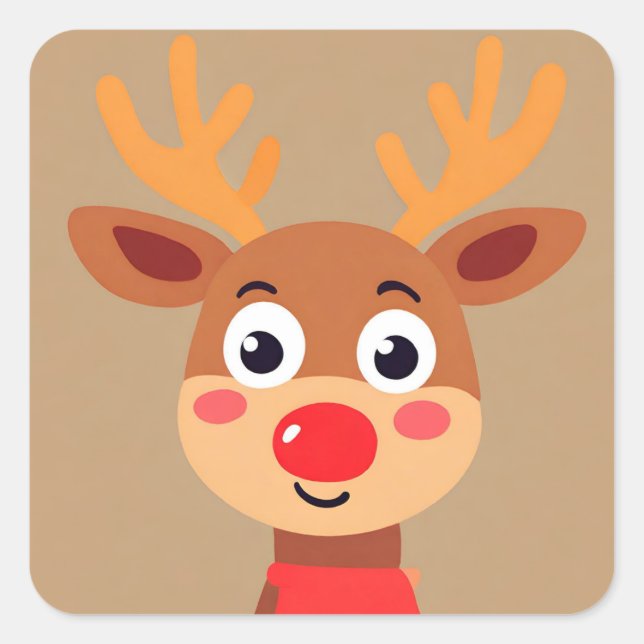 Pegatina Cuadrada Cute Rudolph The Red Nose Reindeer Sticker (Anverso)