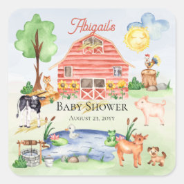 Pegatina Cuadrada Cute Rustic Farm Animals Barnyard Baby Shower