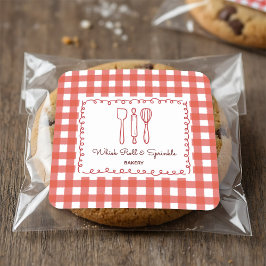 Pegatina Cuadrada Cute Rustic Farmhouse Gingham Bakery Labels