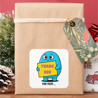 Pegatina Cuadrada Cute Sad Blue Character Thank You 