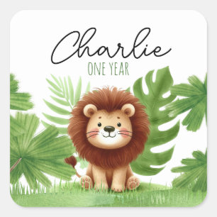 Pegatina Cuadrada Cute Safari Lion Birthday