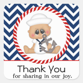 Pegatina Cuadrada Cute Sailor Boy Nautical Baby Shower