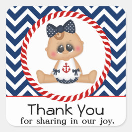 Pegatina Cuadrada Cute Sailor Chica Nautical Baby Shower