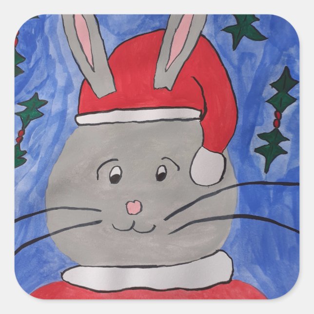 Pegatina Cuadrada Cute Santa Bunny (Anverso)