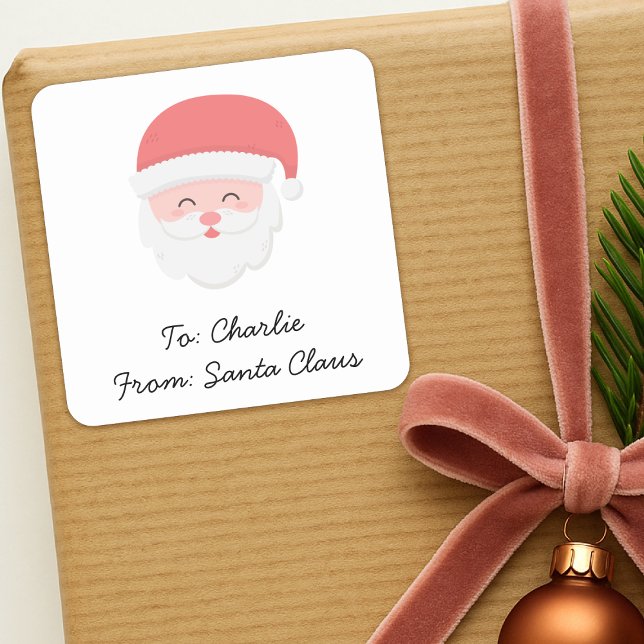 Pegatina Cuadrada Cute Santa Claus Gift Label | Christmas Sticker (Cute Santa Claus gift label Christmas present stickers for kids)