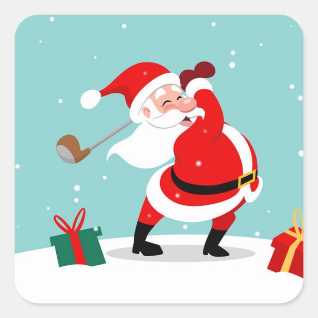 Pegatina Cuadrada Cute Santa Claus plays golf illustration (Anverso)