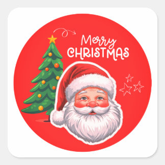 Pegatina Cuadrada Cute Santa & Sticker de árbol de Navidad 