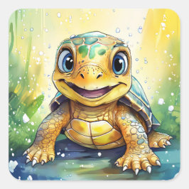 Pegatina Cuadrada Cute Sea Turtle
