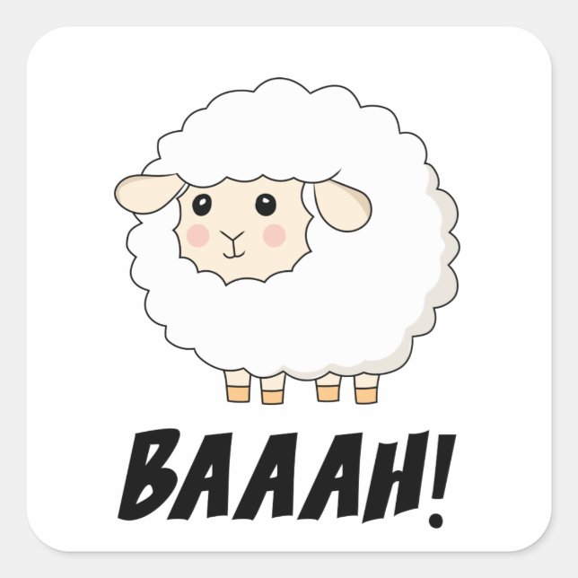 Pegatina Cuadrada Cute Sheep Baaah (Anverso)