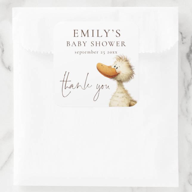 Pegatina Cuadrada Cute Silly Goose Thank You Baby Shower (Bolso)