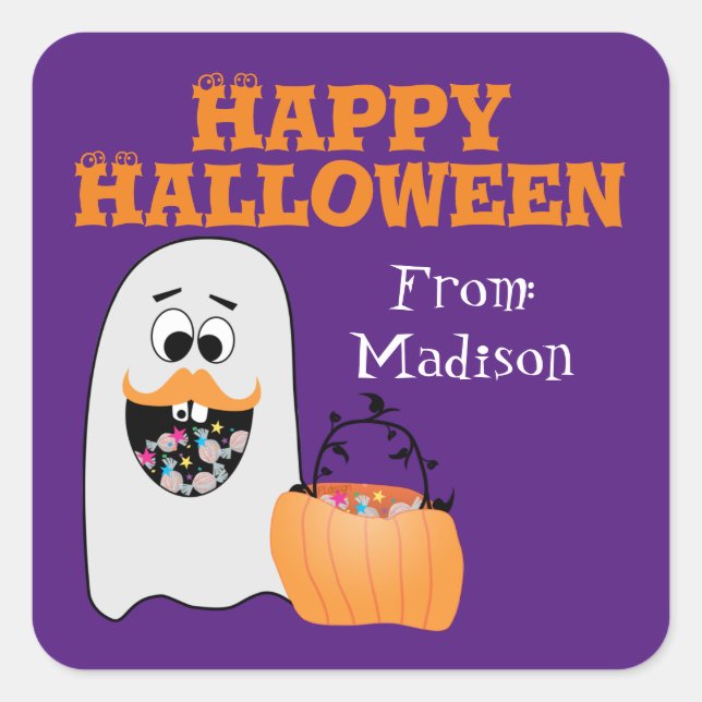 Pegatina Cuadrada Cute Silly Halloween Ghost Sweet tooth Kids Square (Anverso)