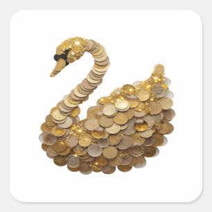 Pegatina Cuadrada Cute Silver CISNE DORADO Sticker Cuadrado