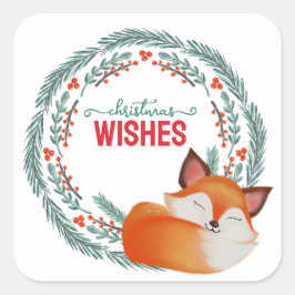 Pegatina Cuadrada Cute Sleeping Fox Christmas