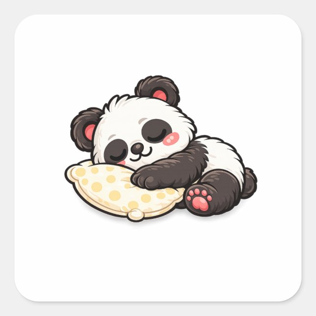 Pegatina Cuadrada Cute Sleeping Panda with Pillow (Anverso)