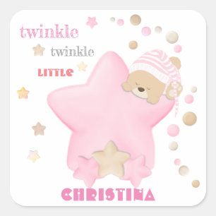 Pegatina Cuadrada Cute Sleeping Teddy Bear Baby Girl Estadísticas De