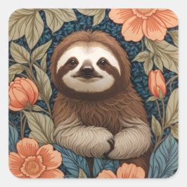 Pegatina Cuadrada Cute Sloth Elegant Floral William Morris Inspired