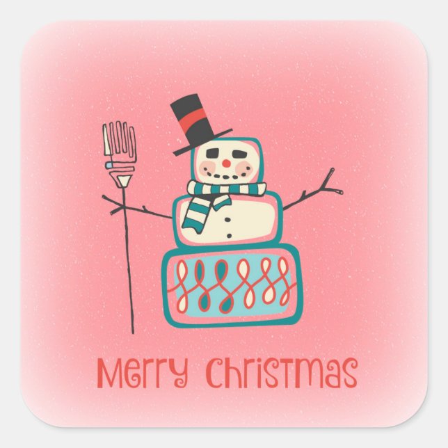 Pegatina Cuadrada Cute Snowman (Anverso)