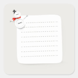 Pegatina Cuadrada Cute Snowman Button Design Holiday Note Sticker