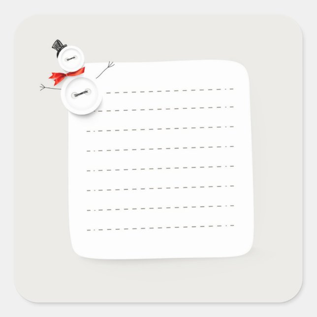 Pegatina Cuadrada Cute Snowman Button Design Holiday Note Sticker (Anverso)