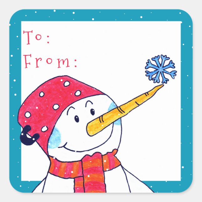 Pegatina Cuadrada Cute Snowman with Snowflake Christmas Gift  (Anverso)