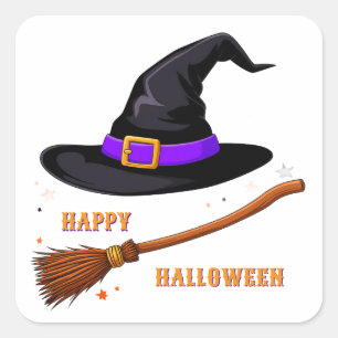 Pegatina Cuadrada Cute sombrero de bruja Halloween Sticker Magic 🧙