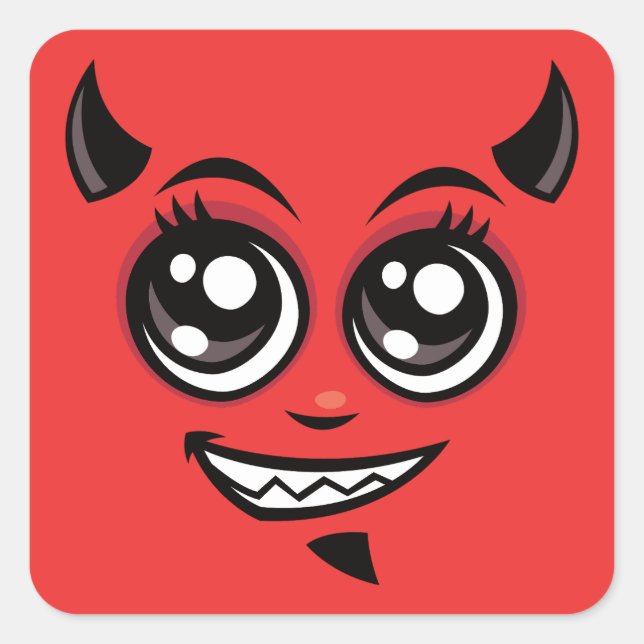 Pegatina Cuadrada Cute sonriente Personalizado cara malvada (Anverso)